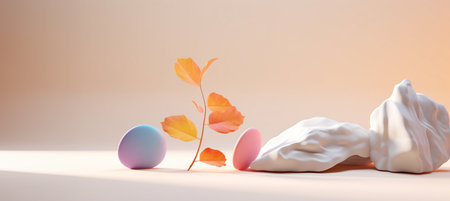 Easter egg and bunny on a pastel background. Minimal easter conceptの素材