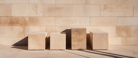 3d render of podium for product display with shadow on the wallの素材