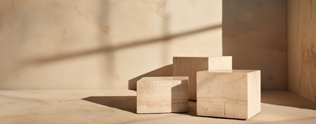 3d render of wooden cube podium for product displayle backgroundの素材