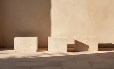 Concrete pedestal or platform with shadow on the wall and sunlightの素材
