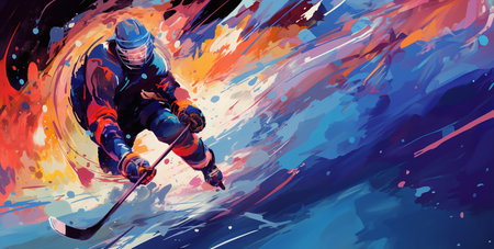 Hockey player in action. Vector illustration of hockey player in action.の素材