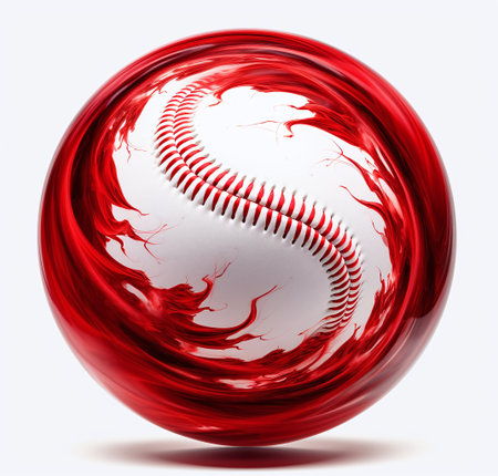 Baseball ball with blood on white background. 3D illustrations.の素材