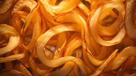 Fried potato chips, close-up, macro, selective focusの素材