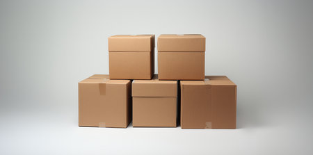 3d rendering of cardboard boxes on white background with soft shadow.の素材
