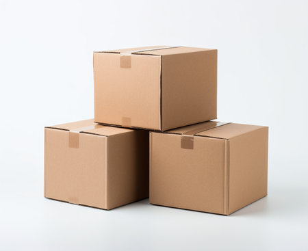 Cardboard boxes isolated on white background. 3d rendering. Mock up.の素材
