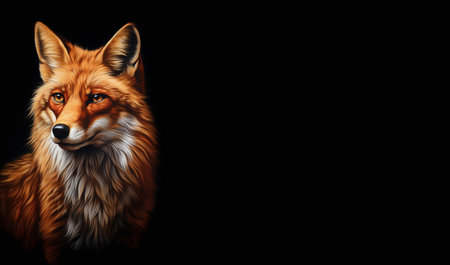 Portrait of a fox on a black background with space for textの素材