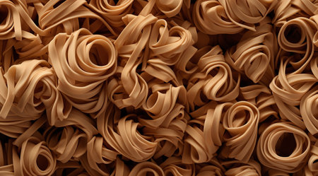 close up of italian pasta in a panorama view from aboveの素材