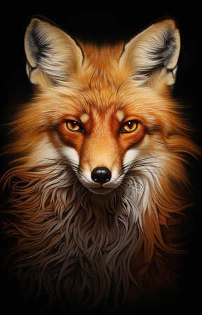 Portrait of a red fox on a black background. Digital painting.の素材