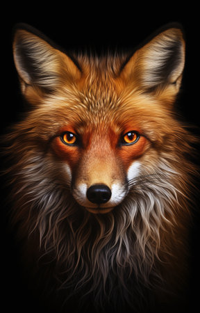 Red Fox Portrait on Black Background, Digital Painting, Illustrationの素材