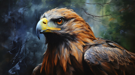 Eagle in the forest. Digital painting. 3D illustrations.の素材