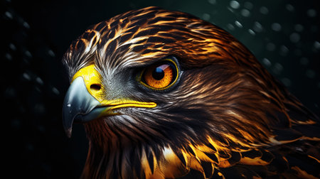 Eagle with yellow eyes and black background. 3d rendering.の素材