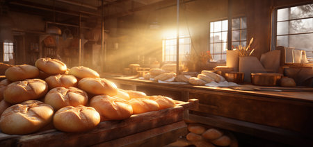 Bread in the bakery. 3d rendering, 3d illustration.の素材