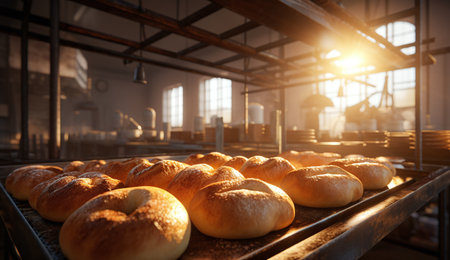 Breads baking in the oven in the bakeryの素材
