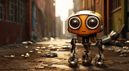 Funny robot on the street. 3d illustration. Technology concept.の素材