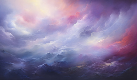 Fantasy cloudscape. Abstract fractal shapes. 3D rendering illustration background or wallpaper.の素材