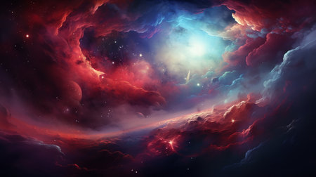 Deep space background with nebula, stars and galaxies. 3D renderingの素材