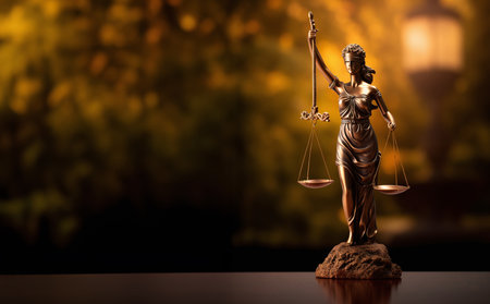 Law and justice concept. Statue of justice with scales of justice.の素材