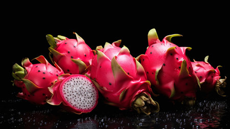 Dragon fruit isolated on black background, dragon fruit on black background.の素材