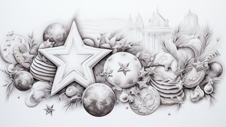 Christmas and New Year background. Hand-drawn Christmas decorations on a white background.の素材