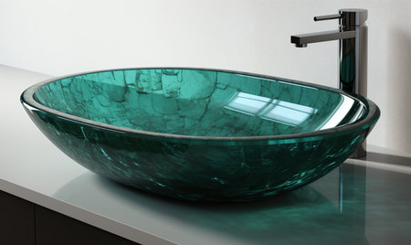 3d render of modern bathroom with green bathtub and faucetの素材