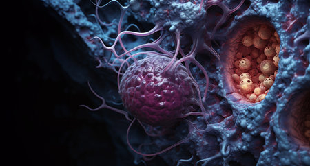 3d illustration of cancer cell in human body. Concept of cancer treatmentの素材