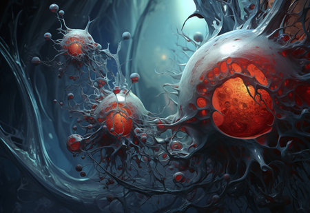 3d illustration of neuron cell in abstract background.の素材