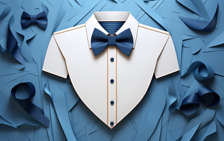 Shirt with bow tie on blue paper background.の素材