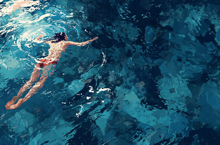 Swimmer in the sea. Vector illustration of a swimming pool.の素材