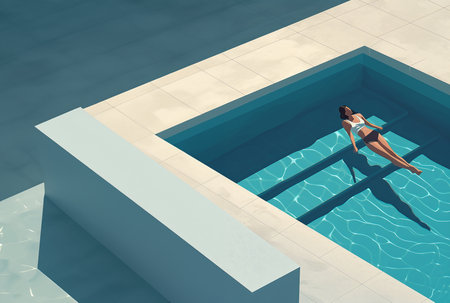 Woman in bikini sunbathing in swimming pool. 3d renderingの素材
