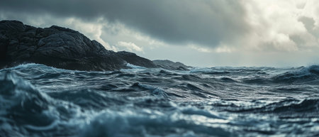 Stormy sea, panoramic view from the water surface.の素材