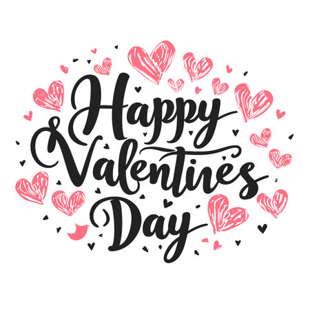 Happy Valentines Day greeting card with hand drawn lettering. Vector illustration.の素材