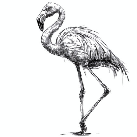 Flamingo sketch. Vector illustration of a flamingo isolated on white background.の素材