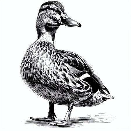 black and white sketch of a duck on a white background, vector illustrationの素材