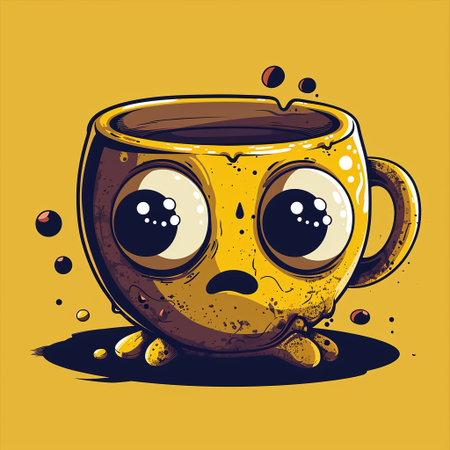 Coffee cup with eyes. Vector illustration in cartoon style.の素材