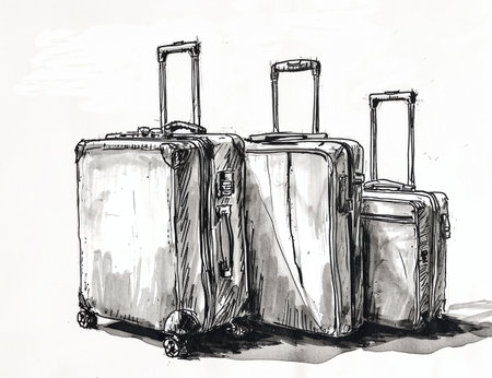 Suitcases on a white background. Hand-drawn illustration.の素材