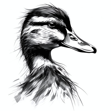 Duck head vector illustration in black and white on a white backgroundの素材
