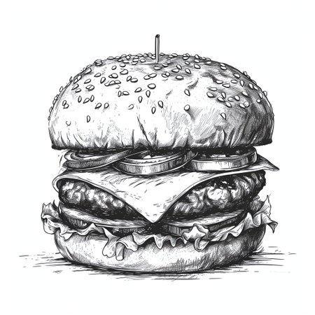 Hamburger. Hand drawn vector illustration. Engraved styles.の素材
