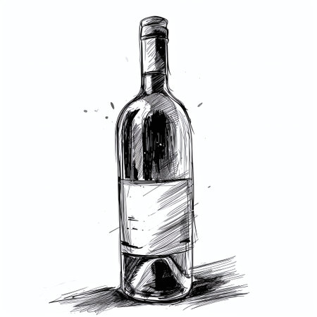 Sketch of a bottle of wine on a white background.の素材