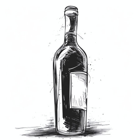 Sketch of a bottle of wine on a white background.の素材