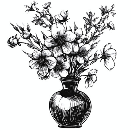 Vase with wildflowers. Hand drawn vector illustration in sketch style.の素材