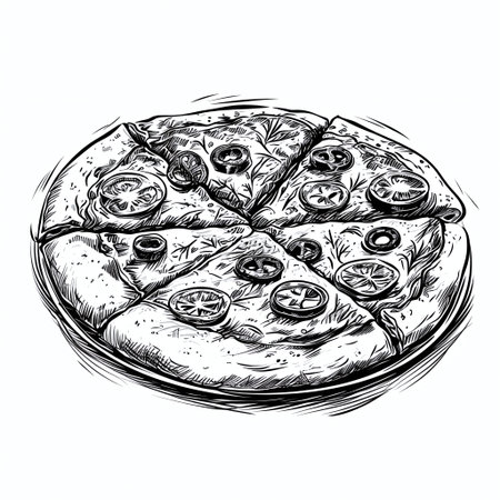 Pizza on a white background. Vector illustration in sketch style.の素材