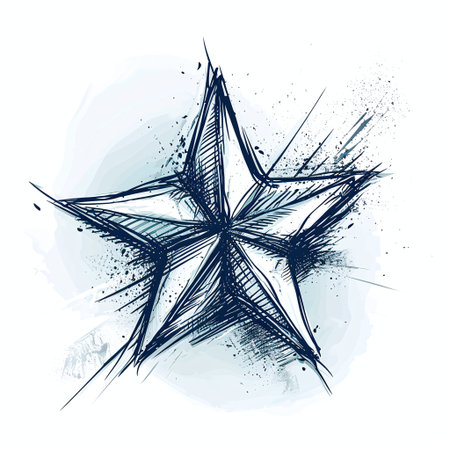 Vector illustration of hand drawn star on watercolor background. Sketch.の素材