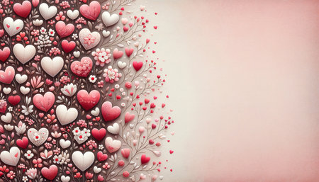 Valentine's day background with hearts and flowers. Vector illustration.の素材