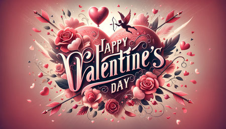 Valentine's day greeting card with heart and flowers. Vector illustration.の素材