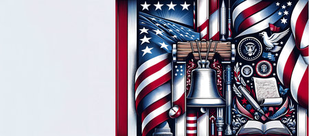 American Independence Day background. 3D illustrations. Copy space for text.の素材