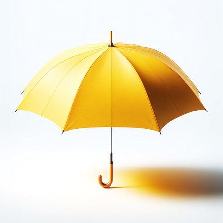 Yellow umbrella isolated on white background. 3d illustration. Copy space.の素材