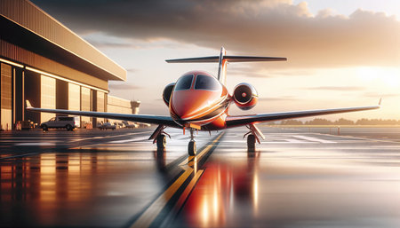Airplane on the runway at airport. 3d render illustration.の素材
