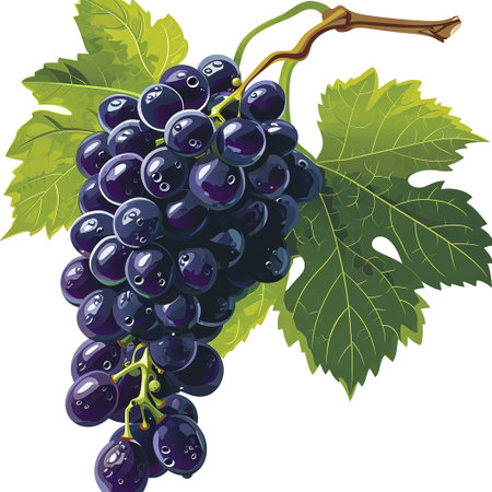 Bunch of black grapes on a white background. Vector illustration.の素材