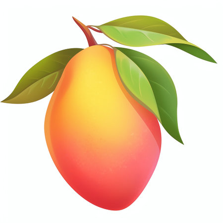 Mango fruit with leaf isolated on white background. Vector illustration.の素材