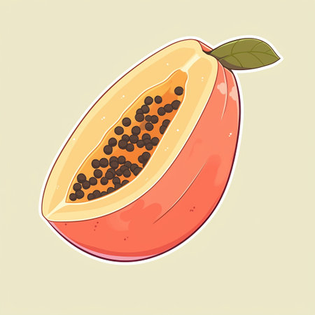 Papaya fruit on a beige background. Vector illustration.の素材